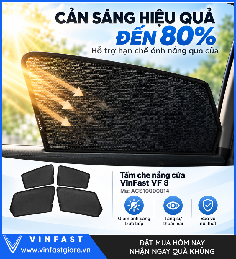 Tấm che nắng VF 8 hỗ trợ cản sáng đến 80 phần trăm