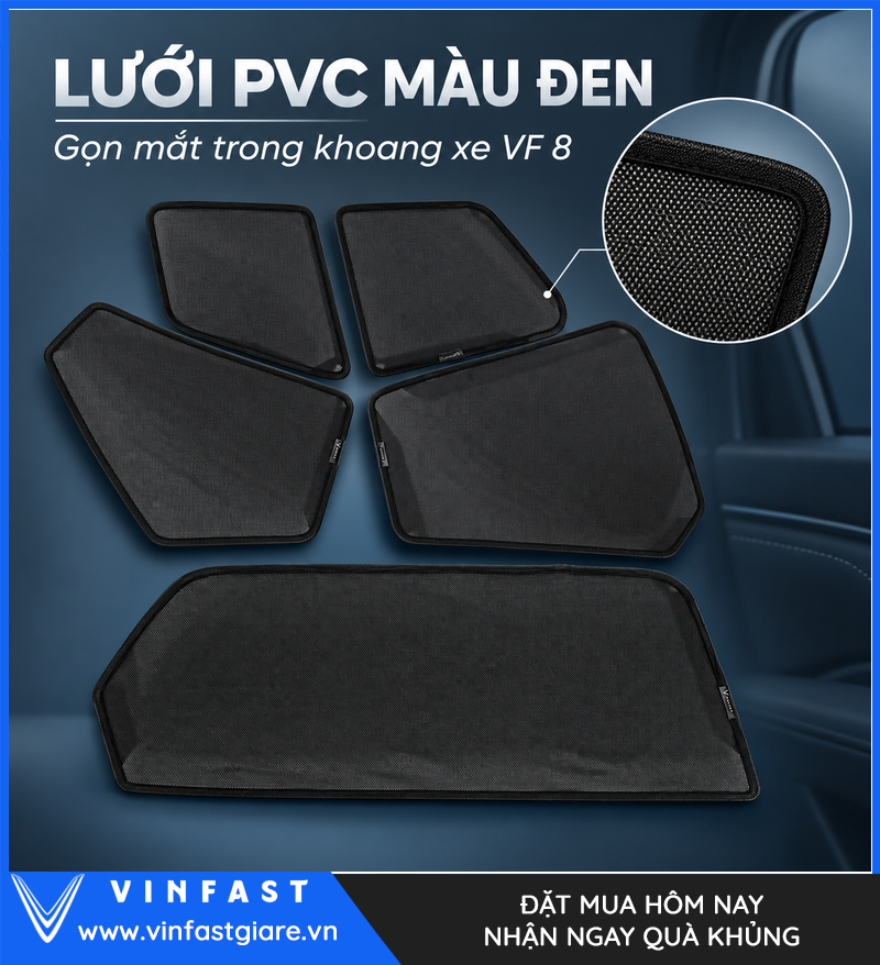 Lưới PVC Strips màu đen trên tấm che nắng VF 8