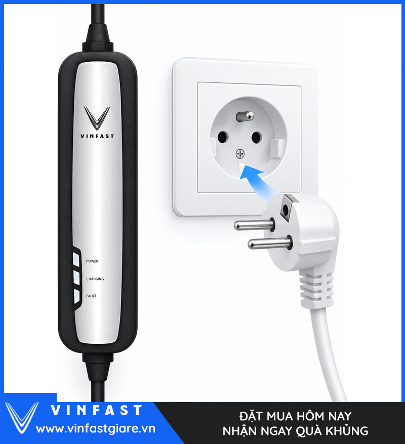Ổ cắm loại E có tiếp địa dùng với bộ sạc di động VinFast 2,2 kW