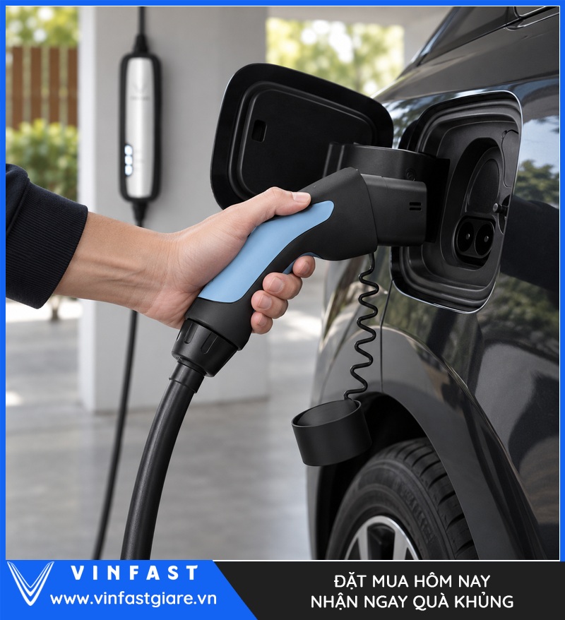 Kết nối súng sạc VinFast 2,2 kW với cổng sạc trên xe