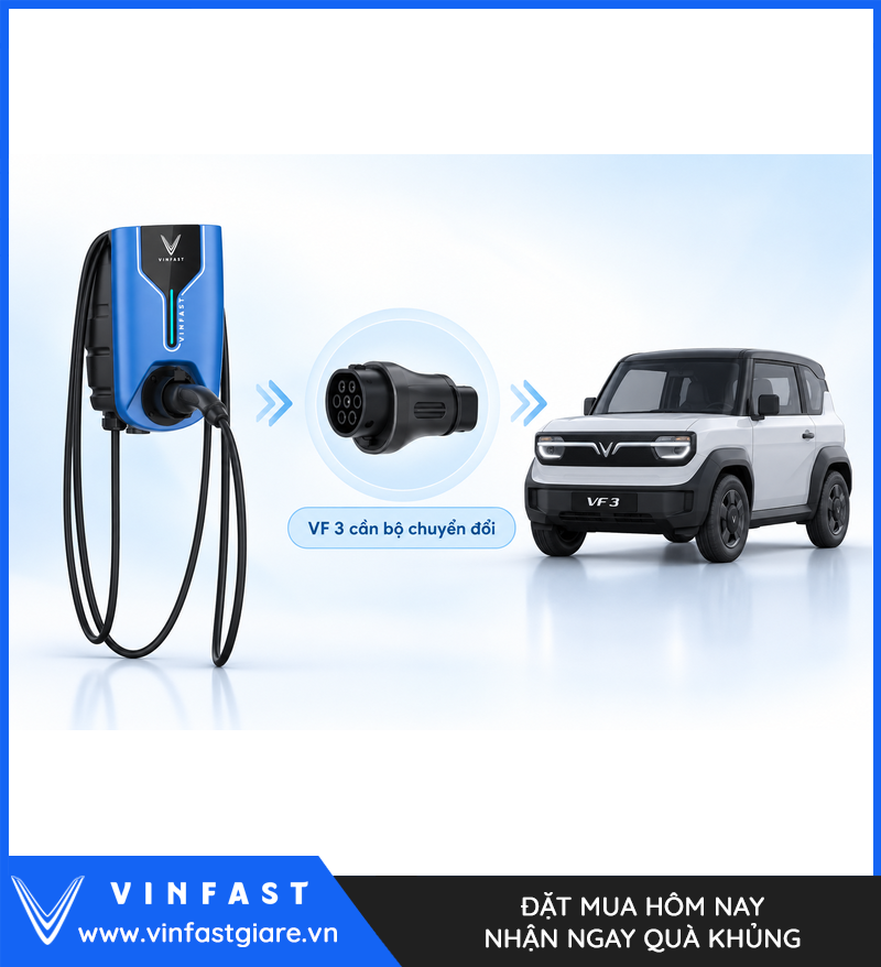 Minh họa VF 3 cần bộ chuyển đổi khi dùng sạc VinFast 11 kW