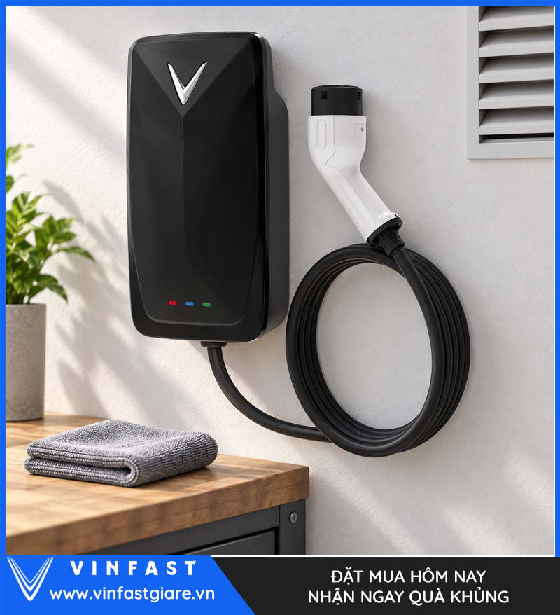 Bộ sạc VinFast 7,4 kW ở khu vực khô thoáng
