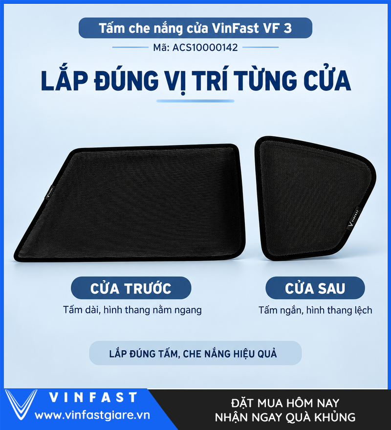 Phân biệt tấm che nắng cửa trước và cửa sau VF 3