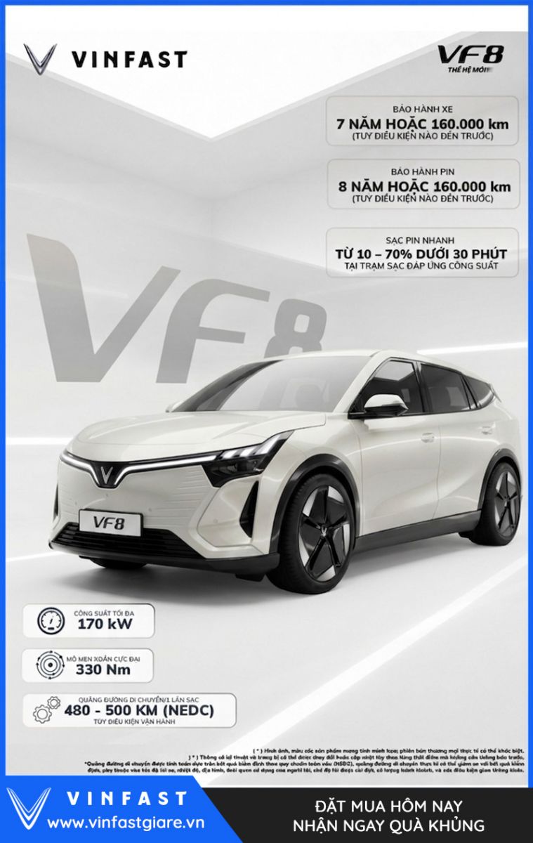 Vinfast VF8 2026 Màu Trắng Thế Hệ Mới Bảng Giá Lăn Bánh Khuyến Mại
